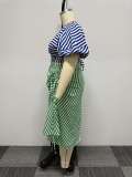 Plus Size Irregular Stripe Contrast Color Two Piece Skirts Set NY-10521