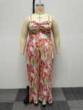 Plus Size Wrap Chest Print Pleated Jumpsuit NY-10519