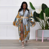 Casual Print Long Sleeve Cardigan(Without Waist Belt) OD-8539