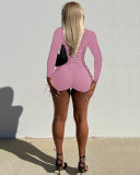 Solid Long Sleeve Drawstring Shorts 2 Piece Sets ME-8156