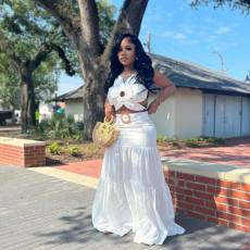 Plus Size Sexy Wrap Chest And Long Skirt Solid Suit MK-3173