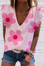 Plus Size Casual V Neck Sleeve Print Tops MK-3177