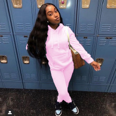 Solid Casual Sport Hooded Sweatshirt Two Piece Set LUO-6626