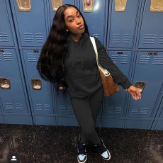 Solid Casual Sport Hooded Sweatshirt Two Piece Set LUO-6626