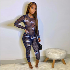 Fashion Angel Print Long Sleeve Jumpsuit LUO-6631