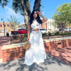 Plus Size Sexy Wrap Chest And Long Skirt Solid Suit MK-3173