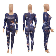 Fashion Angel Print Long Sleeve Jumpsuit LUO-6631