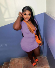 Sexy Solid Large V Neck Mini Dress MTY-6551