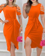 Fashion Hot Drill Tie Up Irregular Dress JRF-3741