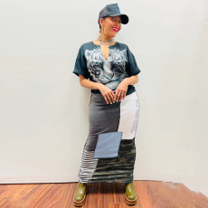 Fashion Print Patchwork Slim Maxi Dress YNSF-2608
