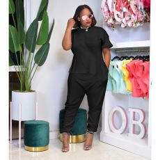 Solid Color Casual Loose Sport Two Piece Pants Set LUO-6670
