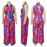 Sleeveless Print V Neck Jumpsuit(With Waist Belt) YF-10547