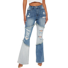 Fashion Patchwork Holes Flare Jeans HSF-2711