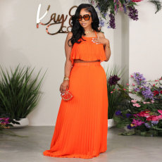 Solid Color Sling Pleated Two Piece Skirts Set  NY-2753