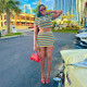 Stripe Color Block Crop Tops And Skirts Knits 2 Piece Set  GDYF-6683