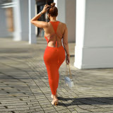 Letter Print Sleeveless Maxi Dress FSXF-345