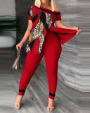 Leopard Print Slit Tops And Pants 2 Piece Set SHD-9620