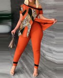 Leopard Print Slit Tops And Pants 2 Piece Set SHD-9620