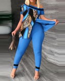 Leopard Print Slit Tops And Pants 2 Piece Set SHD-9620