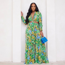 Fashion Print Chiffon Long Sleeve Two Piece Set SFY-2339