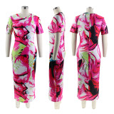 Painted Print O Neck Midi Dress SFY-2335