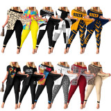 Plus Size Fashion Print Slit Tops And Pants Two Piece Set SHD-9619
