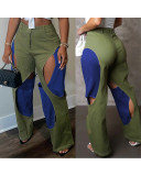 Contrast Color Patchwork Hollow Out Pants QXTF-8201