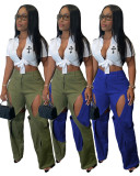 Contrast Color Patchwork Hollow Out Pants QXTF-8201