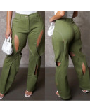 Contrast Color Patchwork Hollow Out Pants QXTF-8201