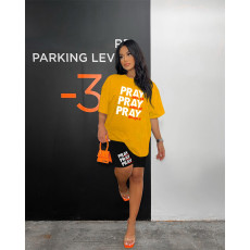 Letter Print Short Sleeve Casual Shorts Set HGL-9009046