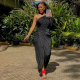 Plus Size Solid Color Single Shoulder Slit Maxi Dress NY-2771