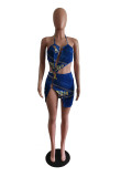 Sexy Print Halter Backless Mini Dress BYMF-60023