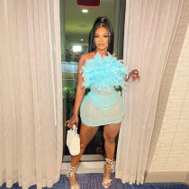 Plus Size Feather Hot Diamond Tube Tops Dress NY-2775