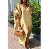 Solid Color Simulated Silk Maxi Dress QYXZ-9133