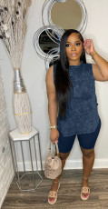 Plus Size Casual Print Sleeveless Sports Two Piece Set WAF-77619