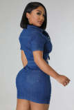 Denim Single Breasted Hollow Out Mini Dress LX-3546