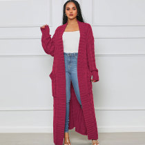 Solid Color Long Sleeve Long Sweater Cardigan FSXF-380