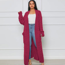 Solid Color Long Sleeve Long Sweater Cardigan FSXF-380