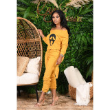 Skull Print One Shoulder Two Piece Pants Set QXTF-8125