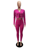 Solid Knit Sweater Slim Cardigan Three Piece Set QXTF-8207