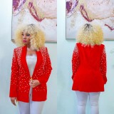 Solid Bubble Bead Lapel Long Sleeve Blazer BY-6590
