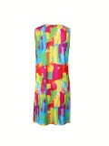 Sleeveless Print Slit Tops Shorts Two Piece Set SH-390574