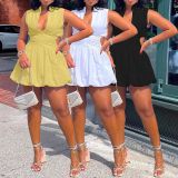 Solid Color Waisted Hollow Out Puffy Mini Dress  NY-S10549