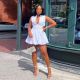 Solid Color Waisted Hollow Out Puffy Mini Dress  NY-S10549