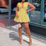 Solid Color Waisted Hollow Out Puffy Mini Dress  NY-S10549