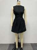 Solid Color Waisted Hollow Out Puffy Mini Dress  NY-S10549