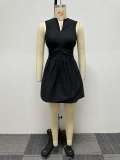 Solid Color Waisted Hollow Out Puffy Mini Dress  NY-S10549