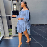 Plus Size Off Shoulder Lantern Sleeve Irregular Dress NY-10555