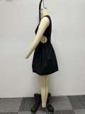 Solid Color Waisted Hollow Out Puffy Mini Dress  NY-S10549