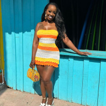 Color Blocking Backless Knits Tube Tops Dress DLSF-W23D29697